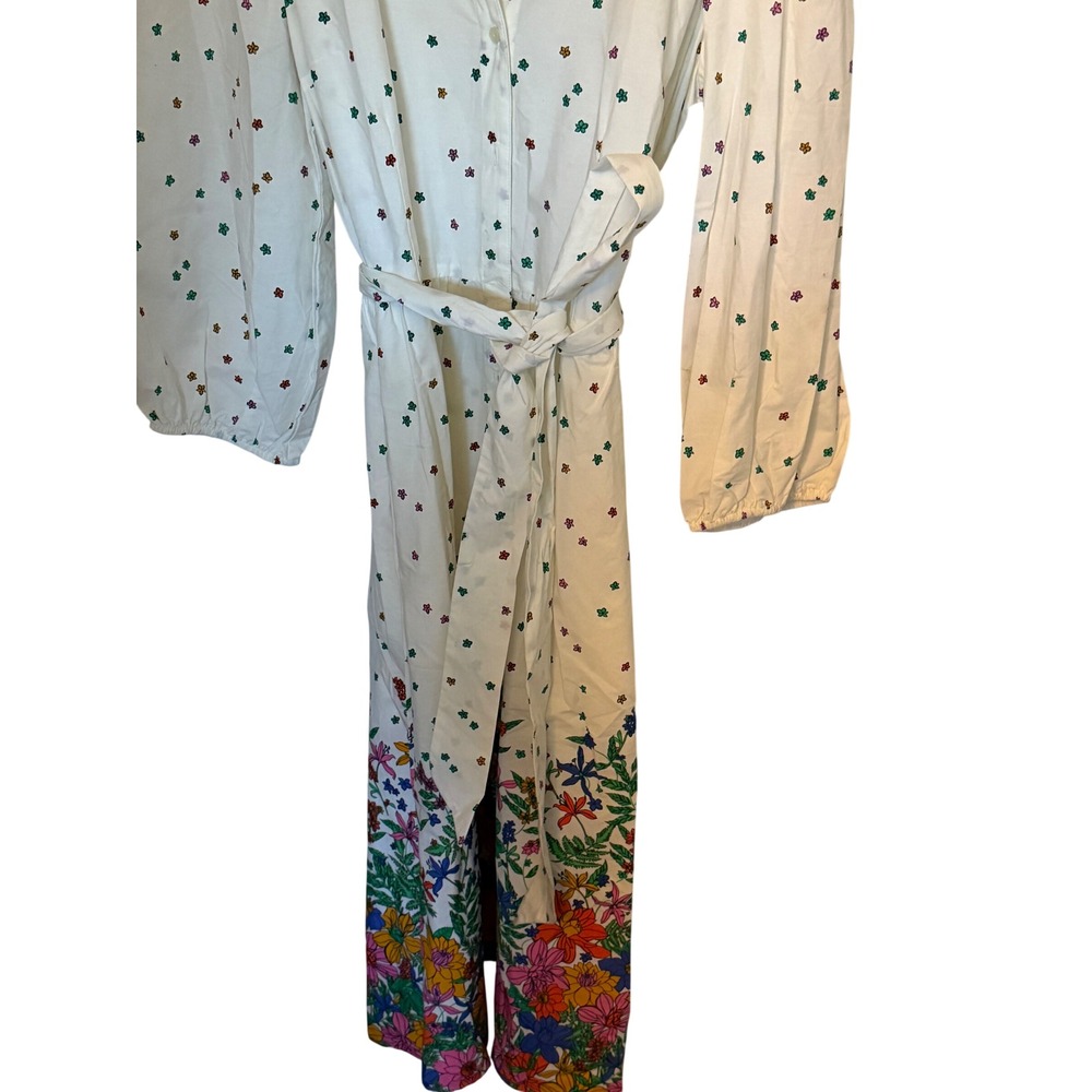 Talbots Womens Ivory Floral Border Print Midi Shirt Dress Size 16 NWT